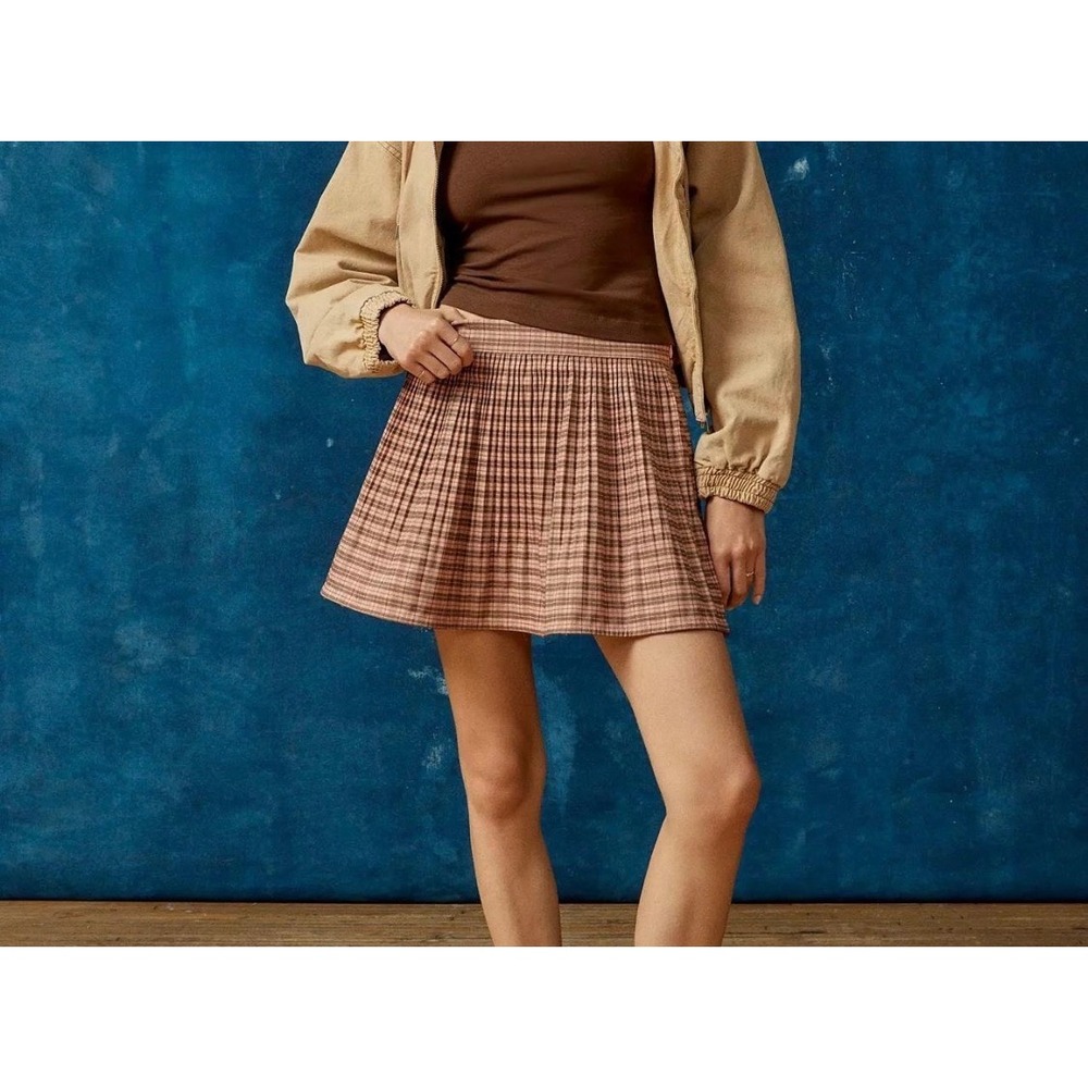 BDG Urban Outfitters Brown Plaid Pleated Mini Skirt High Waisted Size Medium